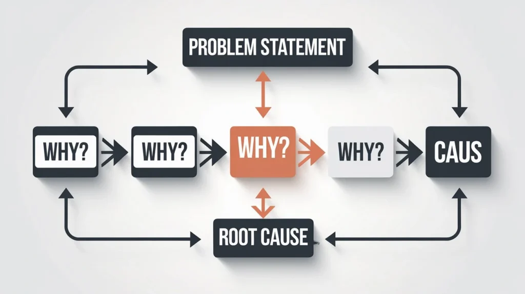 Flowchart showing the 5 Why Analysis process