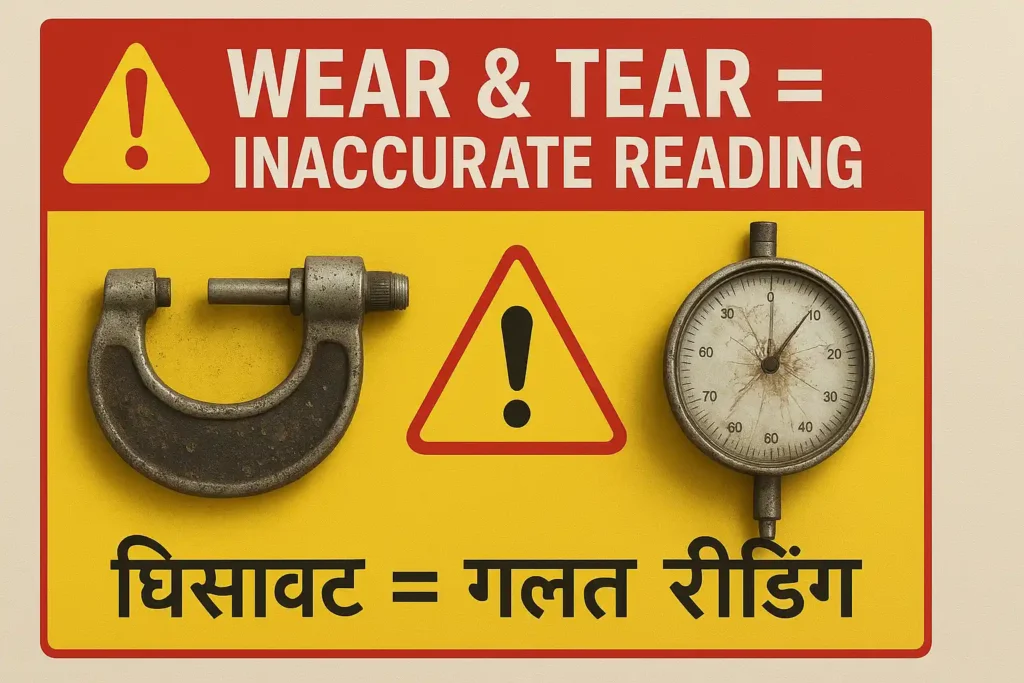 Damaged measuring instruments showing wear and tear requiring calibration